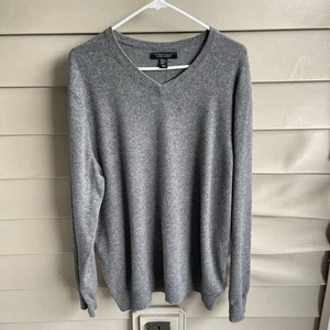 Ethan Pierce Cashmere Sweater Mens Size XL Grey V Neck 2 Ply Preppy Office Soft - Picture 1 of 7