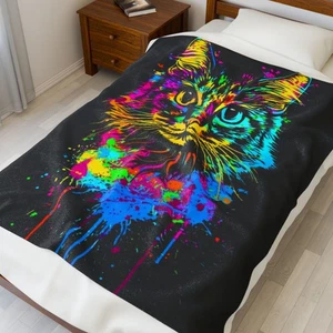 Neon- Colorful Cat Plush Blanket - Picture 1 of 10