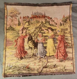 Vintage Garden Scene Tapestry, Made In Italy, EUC, 18.5" X 19.5" - Picture 1 of 7