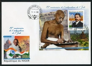 NIGER 2022 75th ANN OF INDIA'S INDEPENDENCE GANDHI s/SHEET FIRST DAY COVER - Picture 1 of 1