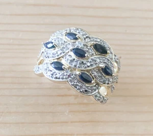 ANILLO DE DIAMANTES Y PIEDRAS DE ZAFIRO ORIGINALES 0,56ctw #5 ¡NUEVO! - Imagen 1 de 3