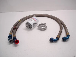 NASCAR REMOTE DRY SUMP OIL FILTER MOUNT & -12an BMRS BRAIDED LINES + FILTER #567 - Picture 1 of 13