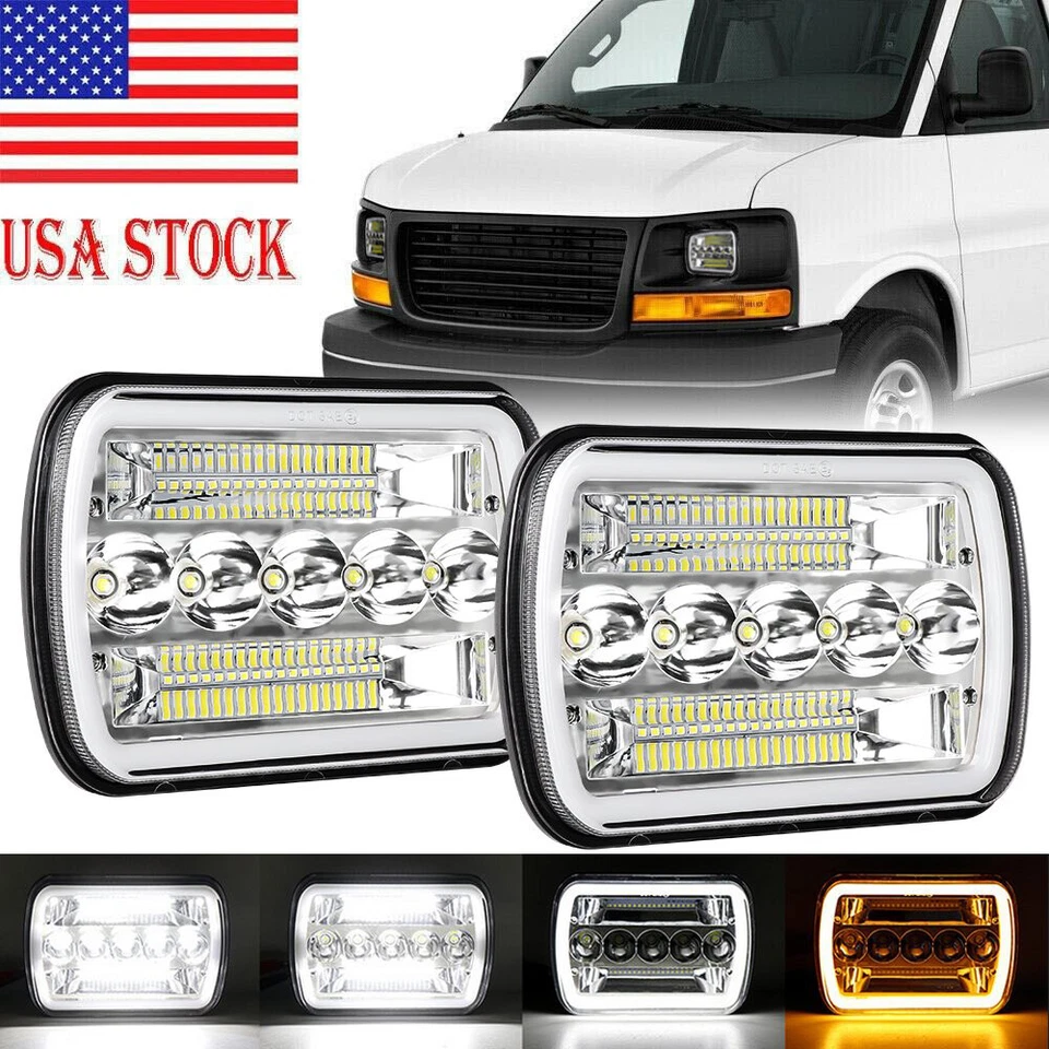 PAR DE FAROS LED 7x6" 5x7"" con señales de giro DRL para GMC Savana 1500 2500 3500 Foto 1 de 4