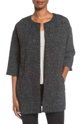 Blazer Chaqueta Eileen Fisher Briar Parche Negro Lana Frente Abierto - Mediano - Precio de venta sugerido por el fabricante 398 USD Foto 1 de 4