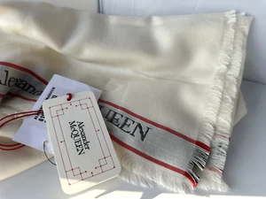 New Alexander McQueen Classic Scarf Logo Print Ivory - Picture 1 of 17