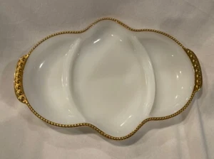 Vintage Fire King Anchor Hocking Blue Glass Divided Relish Dish Tray Gold Trim - Picture 1 of 2
