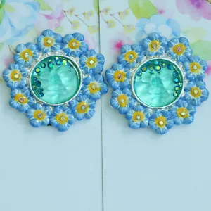 Kirks Folly Forget Me Not Goddess 12mm Seaview Moon Earced Earrings Silvertone - Imagen 1 de 4
