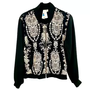 Women's Society Girl Embroidered Black Zip Front Jacket Size Small - Picture 1 of 4