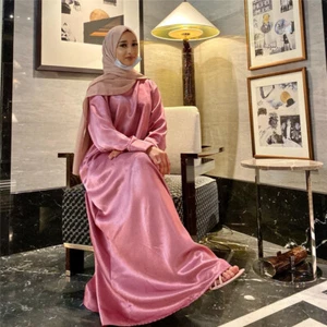 Evening Women Satin Long Dress Abaya Dubai Kaftan Elegant Robe Ramadan Gown Arab - Picture 1 of 75