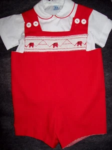 Boy 2 Crimson Tide ALABAMA Smocked Reversible ELEPHANT Romper & KELLY'S KIDS Top - Picture 1 of 4