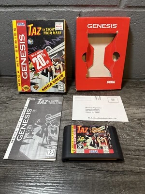 New Taz in Escape from Mars [Cardboard Box] (Sega Genesis, 1994) CIB Complete - Image 1 of 4