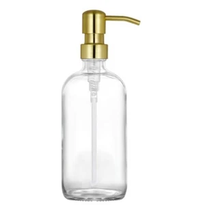 Clear Glass Jar Soap Dispenser With Gold Pump16oz Round Bottle Dispenser With St - Picture 1 of 4