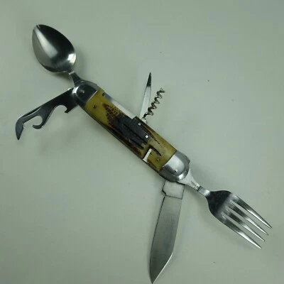 Vintage Multi Tool Camping Bone Hand Japanese Knife Lots Of Tool - Image 1 of 4