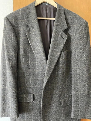 Abrigo deportivo VALENTINO para hombre-42R-espiga-azul-marrón cuadrados-lana Foto 1 de 4