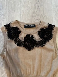 Dolce and Gabbana Beige and Black Lace Cashmere Top Size 40 IT/ 4 US - Picture 1 of 5