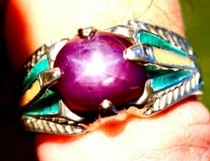 Beautiful 925 St. Silver Ring, With 9x7 mm Star Ruby, Size S 1/2 - Foto 1 di 5