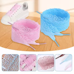 1 par de lindos cordones planos coloridos de encaje para niñas para mujeres zapatillas informales zapatos - Imagen 1 de 23