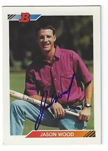 JASON WOOD OAKLAND A'S SIGNED 1992 BASEBALL CARD MIAMI MARLINS DETROIT TIGERS - Picture 1 of 1