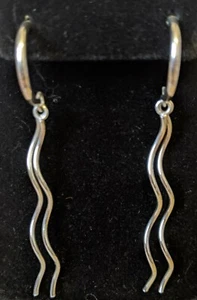 Silver Wavy Long Dangle Earrings - Picture 1 of 5