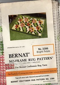 Vintage Bernat Latch Hook Rug No Frame Pattern Canvas ONLY Bright Petals 22 x 30 - Picture 1 of 3