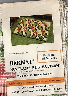 Vintage Bernat Latch Hook Rug No Frame Pattern Canvas ONLY Bright Petals 22 X 30 • 66.28€