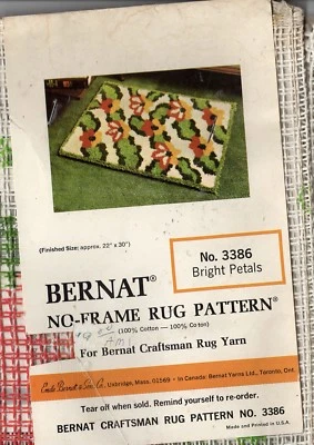 Vintage Bernat Latch Hook Rug No Frame Pattern Canvas ONLY Bright Petals 22 x 30 - Image 1 of 3