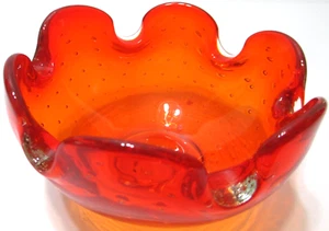 Vintage Lefton Hand Crafted Glass Ashtray Decorative Bowl Orange Bubbles Japan - Picture 1 of 7