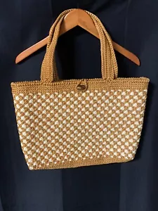 Vintage Crochet 70s Hippie Boho Gold Ivory Rectangle Purse Handbag 16" x 12" - Picture 1 of 13