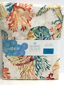 Sigrid Olsen 60 x 104 Seashell Coral Indoor Outdoor Fabric Tablecloth Tropical - Picture 1 of 7
