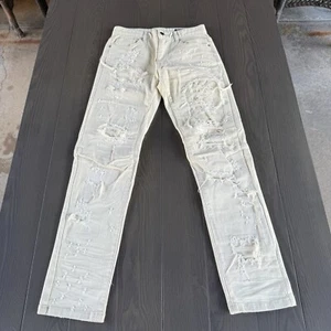 Smoke Rise Streetwear Jeans Mens 30x32 Beige Cream Stretch Distressed Denim NWOT - Picture 1 of 15