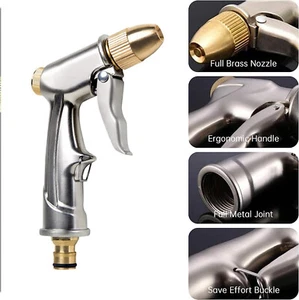 Pistola a spruzzo tubo da giardino con ugello ottone pieno 100% metallo resistente pistola ad acqua - Foto 1 di 20