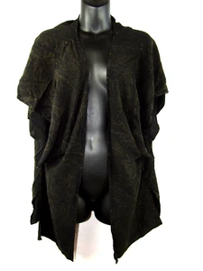 Eidon Damen Kurzarm Kimono Oberteil Einheitsgröße schwarz braun Print Viskose vorne offen - Bild 1 von 8