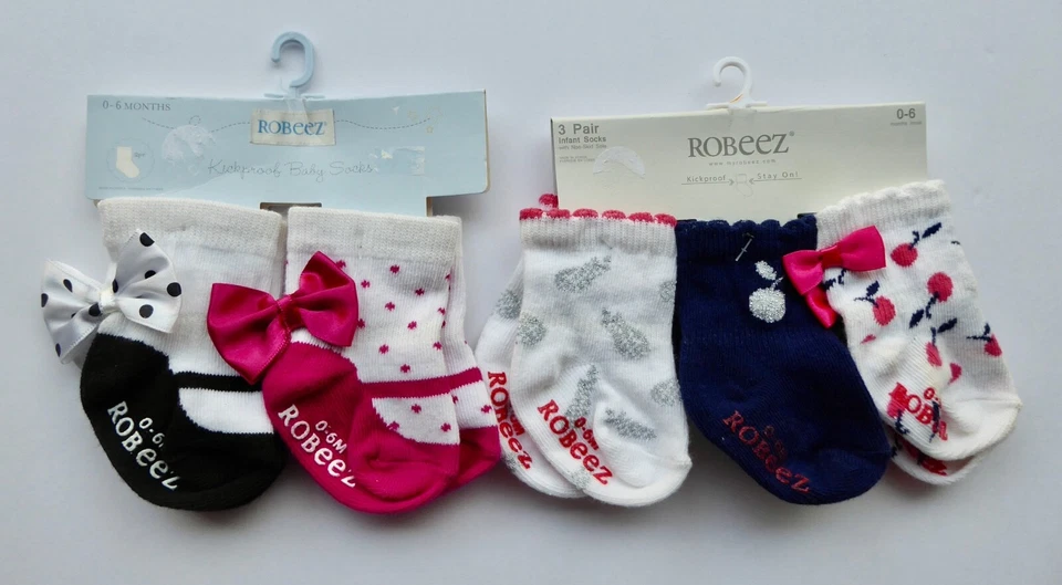 NUEVO Calcetines Robeez Infantil Niña A Prueba de Patadas, Suela Antideslizante, 5 Pares, 0-6 Meses, FANTASÍA Foto 1 de 4