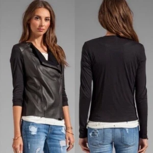 Revolve Michael Stars 100% Leather Lea Moto Asymmetric Zip Jacket Size XS Boho - Picture 1 of 14