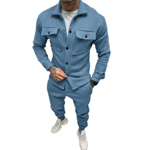 2025Nuevo Conjunto Moda Hombre Botón Abajo Gamuza Casual Chaqueta Pantalones Conjunto de 2 Piezas - Imagen 1 de 30