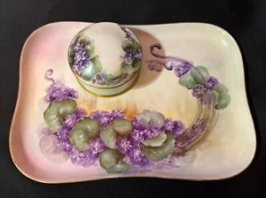 Antique Limoges Dresser Tray Hand Painted With Trinket Dish - Picture 1 of 9