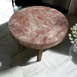 15" Handcrafted Rose Quartz Round Table Top Crystal Stone Home Furniture Decor - Picture 1 of 6