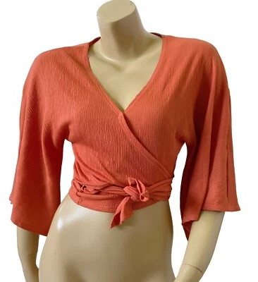 Camisa corta COTTON ON para mujer talla XS naranja manga kimono cuello en V atada Foto 1 de 4