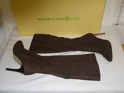 Max Studio Nuevas Mujeres Liberia Cuero Marrón Tachonado Tacón Botas 7 M Zapatos NWB Foto 1 de 4