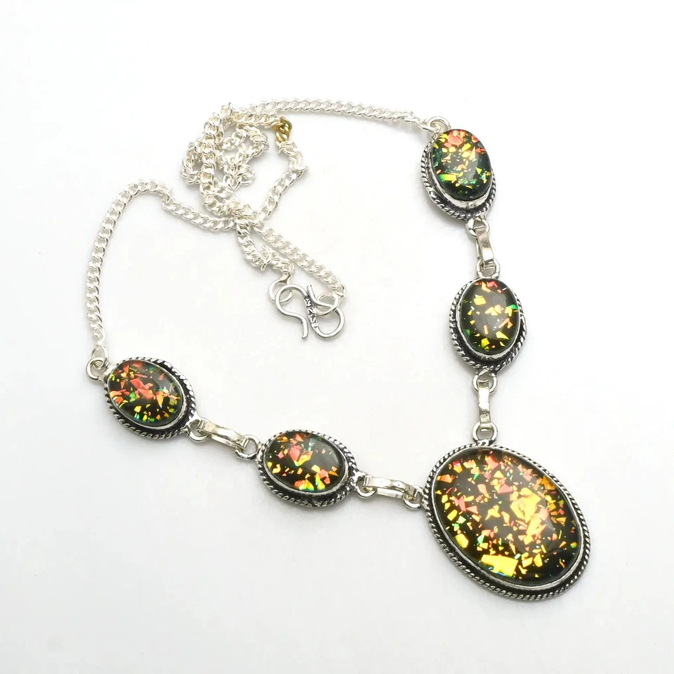 Doublet 蛋白石 宝石 民族手工项链 珠宝 女士 26 克 AN 12161 — 第 1/1 张图片