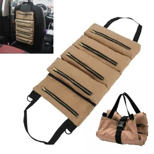 Roll Up Canvas Tool Bag with Zipper and Woven Handles for Workshop and Home Use - Picture 1 of 10