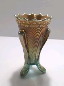 Northwood Daisy And Drape Aqua Opalescent 6.25" Carnival Glass Vase - Foto 1 di 5