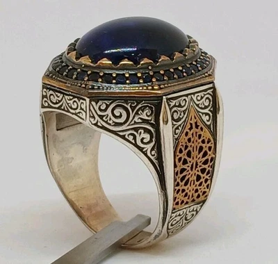 Impresionante anillo de plata esterlina 925 macizo raro para hombre piedra de zafiro azul talla 10,25 Foto 1 de 4