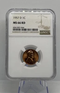 1957-D Lincoln Wheat Cent Penny - NGC MS66 RD - Picture 1 of 2