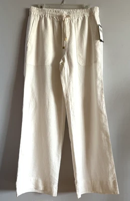 Pantalones Ralph Lauren Pierna Ancha 100% Lino Bolsillos con Cordón Blanco Talla 8 Nuevos con Etiquetas Foto 1 de 4