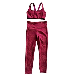 Gap Fit Workout Set Small Linear Jacquard 7/8 Leggings & Sports Bra Athletic Gym - Picture 1 of 10