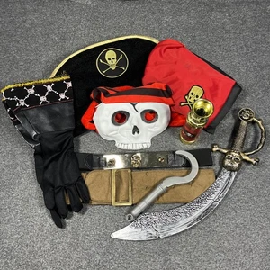 Pirata Halloween Disfraz Accesorio Paquete Telescopio Gancho Espada Guantes Sombreros Cinturones - Imagen 1 de 24