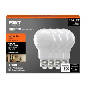 Feit A19 E26 (Medium) LED Bulb Soft White 100 Watt Equivalence 4 pk - Picture 1 of 1