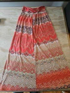 Maurice's Maxi Skirt Size Medium Coral Pink Orange Geometric Boho Maxi Skirt - Picture 1 of 14