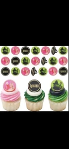 Anelli per Cupcake Wicked con Glinda ed Elphaba, 24 Topper per Cupcake per Torte, - Foto 1 di 2